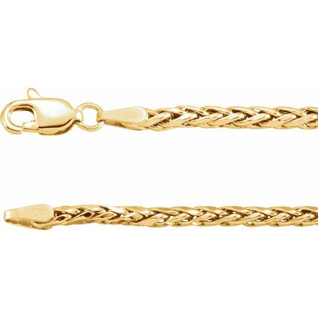 14K Yellow 3 mm Hollow Wheat 18&quot; Chain