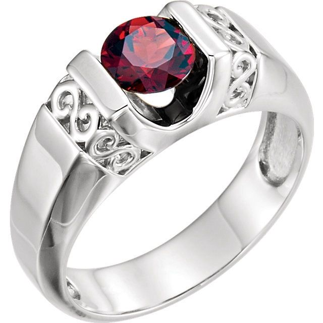 14K White Men&#39;s Mozambique Garnet Ring