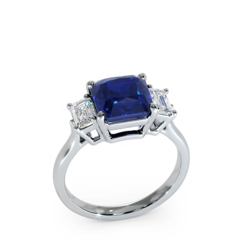 14K White 6 mm Cushion Blue Sapphire Engagement Ring