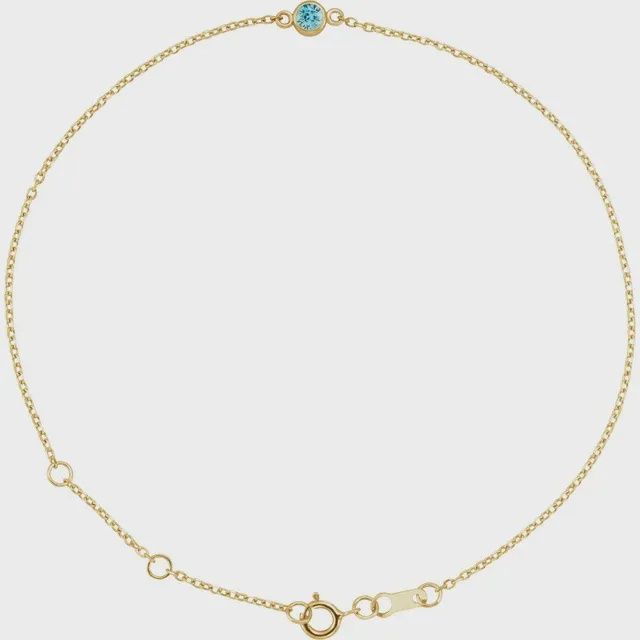 14K Yellow Natural Blue Zircon Bezel-Set Solitaire 6 1/2-7 1/2&quot; Bracelet