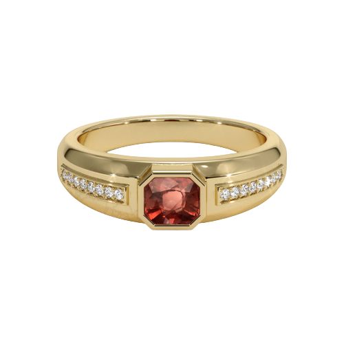 Mens Padparadscha Sapphire Ring - Radiant 1.17 Ct6.01 x 5.46 x 3.87 mm - 14K Yellow Gold With diamond accents. *item is made to order