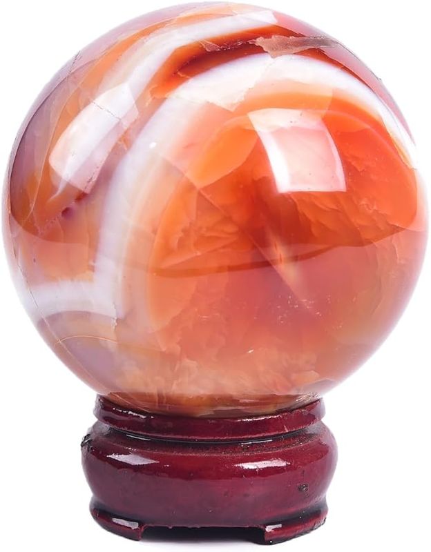 2.7-3.1 inch(70-80mm) Large Madagascar Red Agate  Decorative Sphere with Wooden Stand