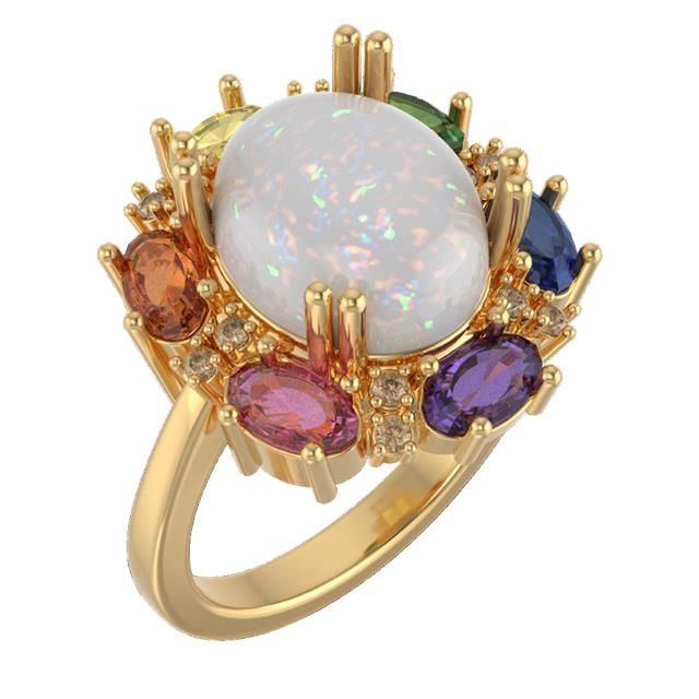 14k Yellow Gold Ethiopian/Australian Opal Ring