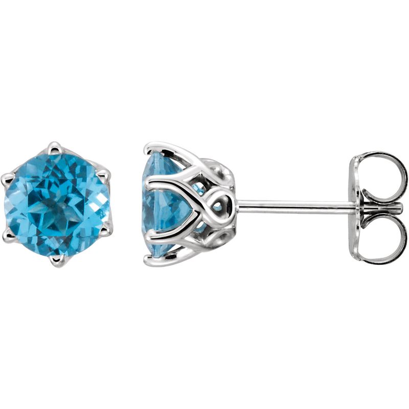 14K White Swiss Blue Topaz Earrings