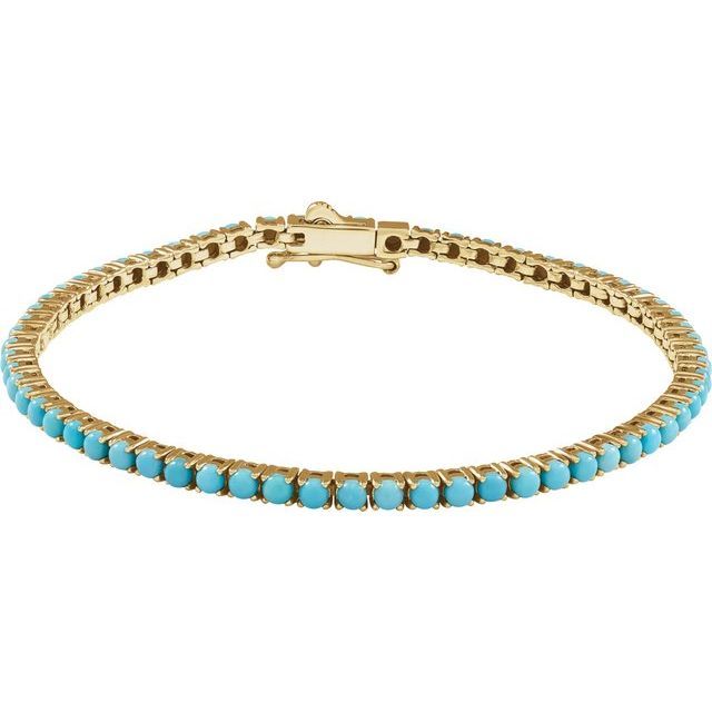 14K Yellow Natural Turquoise Line 7 1/2&quot; Bracelet