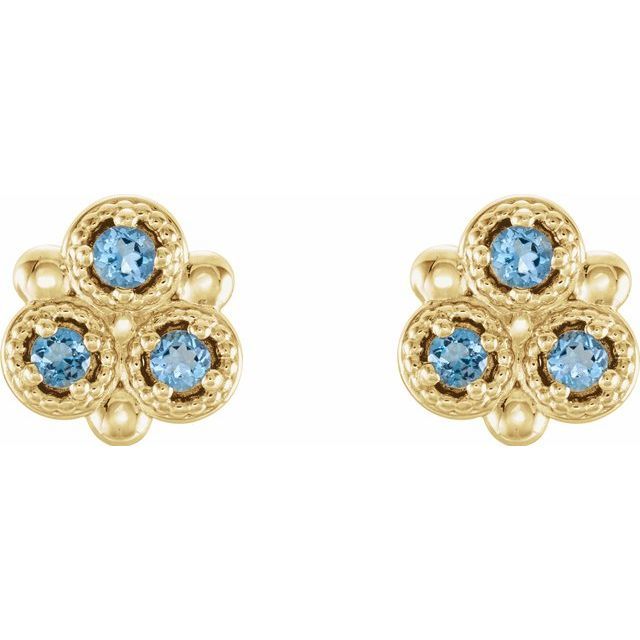14K Yellow Natural Aquamarine Three-Stone Earrings