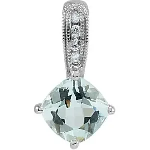 14K White Natural Aquamarine &amp; .03 CTW Natural Diamond Pendant
