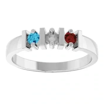 Sterling Silver 3-Stone Family Ring Moonstone, Garnet, and  Blue Zircon