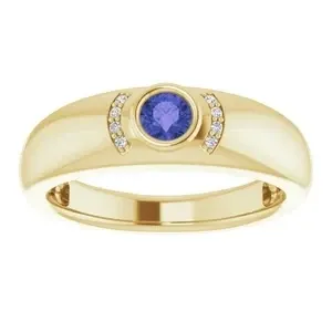 10K Yellow 4.1 mm Round Iolite Men&#39;s Ring
