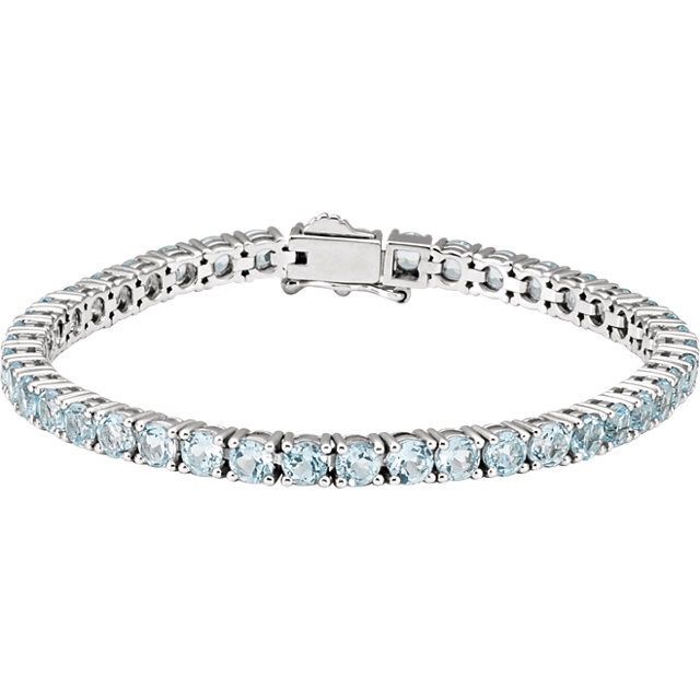 14K White Sky Blue Topaz 7.15&quot; Line Bracelet