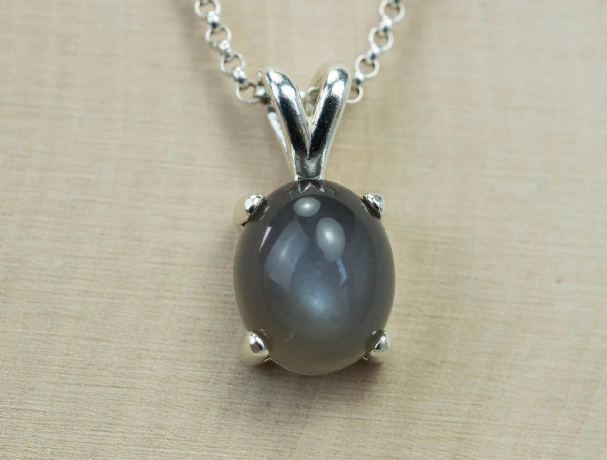 Gray Moonstone Pendant; Genuine Untreated India Moonstone