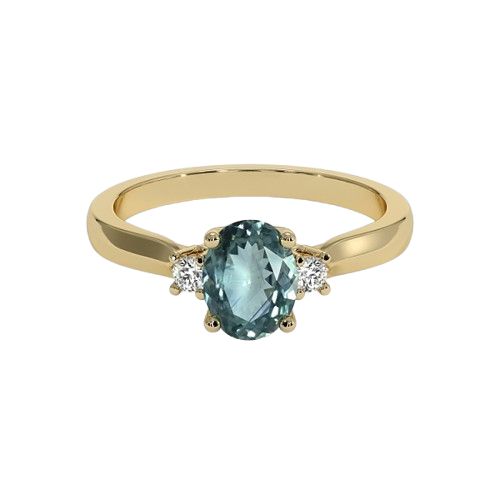 Bluish Green Montana Sapphire Ring - Oval 0.84 Ct. - 14K Yellow Gold* this item is made to order