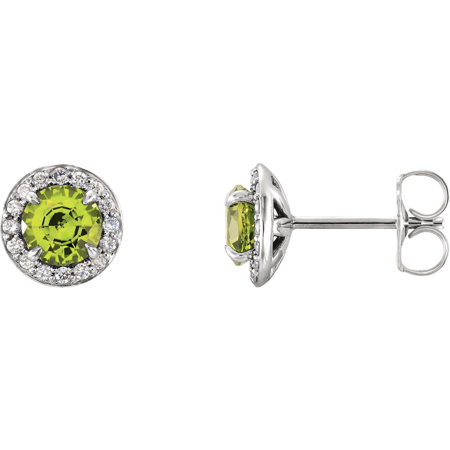 14K White 5mm Round Peridot &amp; 1/6 CTW Diamond Earrings