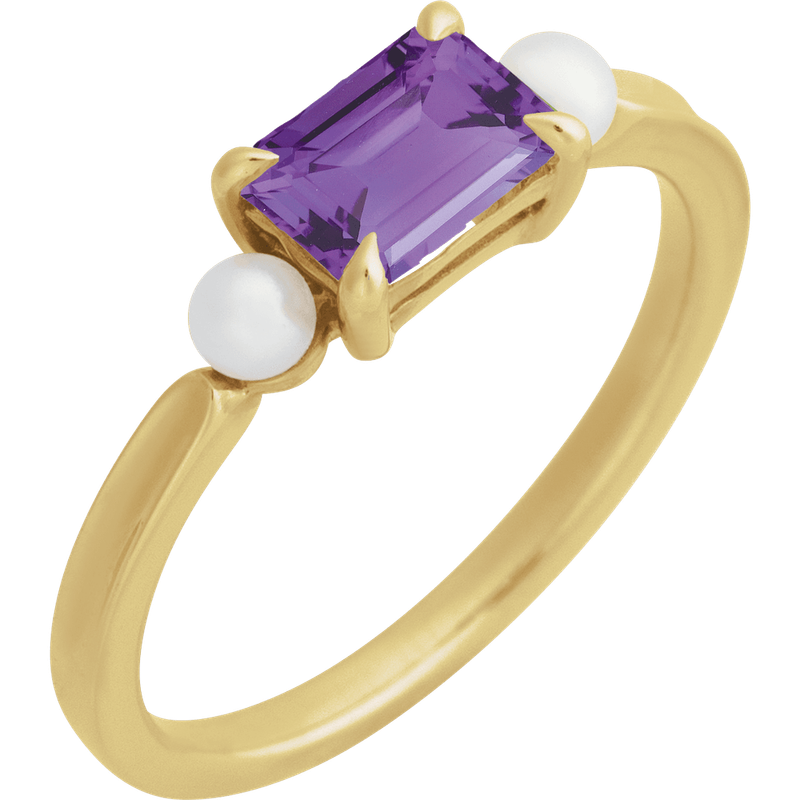 14K Yellow Natural Amethyst &amp; Cultured White Akoya Pearl Ring