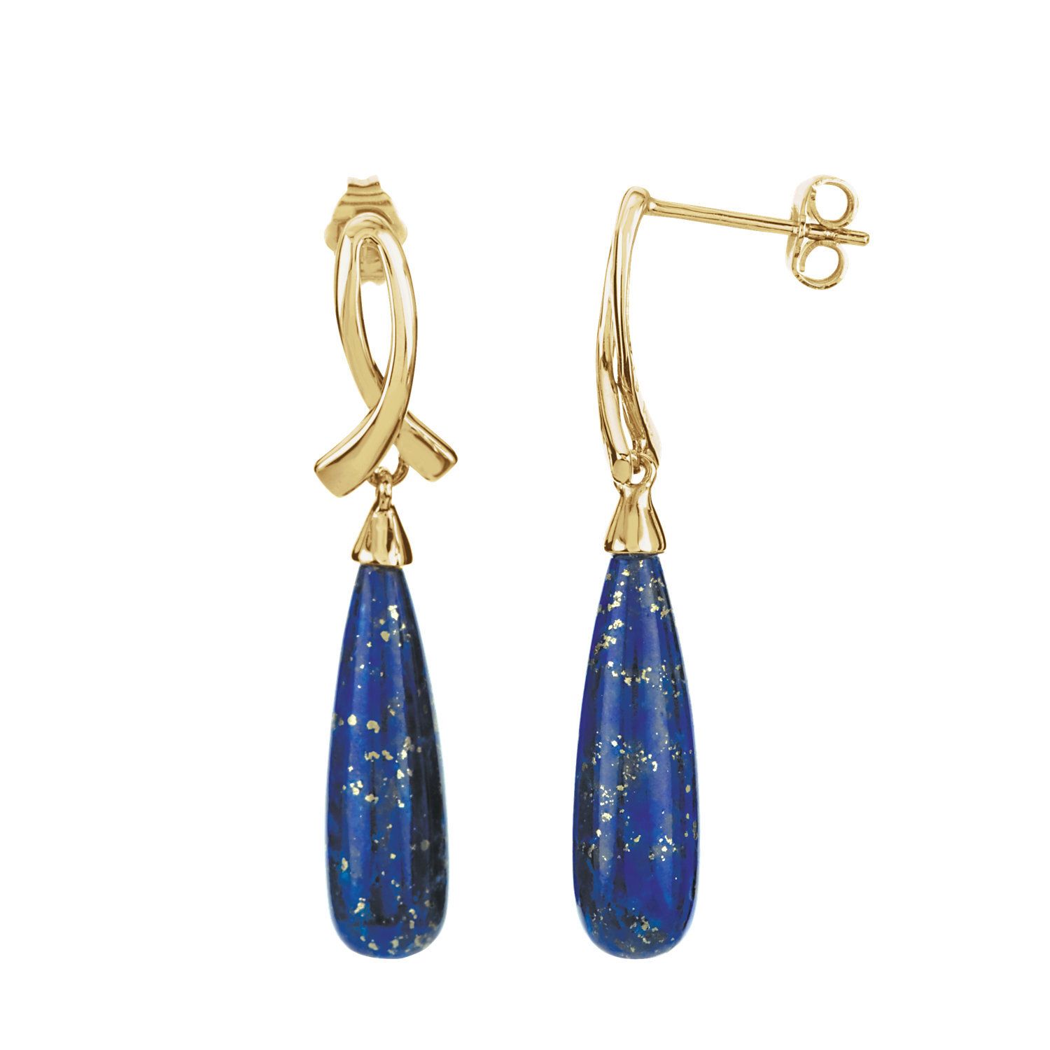14K Yellow Ribbon Lapis Earrings