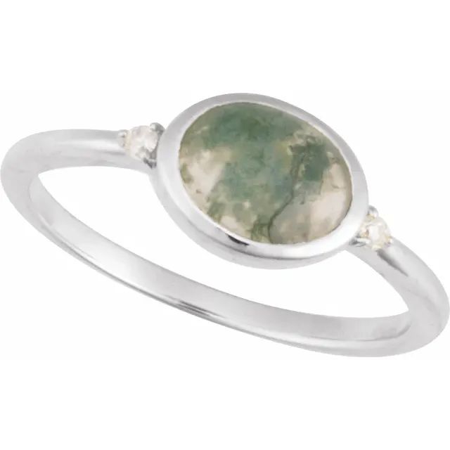 Sterling Silver Natural Moss Agate &amp; .03 CTW Natural Diamond Ring