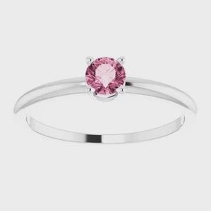 Sterling Silver 4 mm Natural Pink Tourmaline Ring