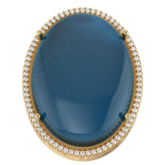 A 70.50 ct Blue Labradorite 36.75 x 26.75 mm oval 10k yellow gold pendant with 76 diamond accents