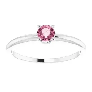 Sterling Silver 4 mm Natural Pink Tourmaline Ring
