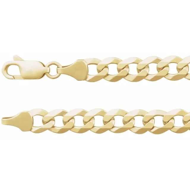 14K Yellow 7 mm Curb 18&quot; Men&#39;s Chain