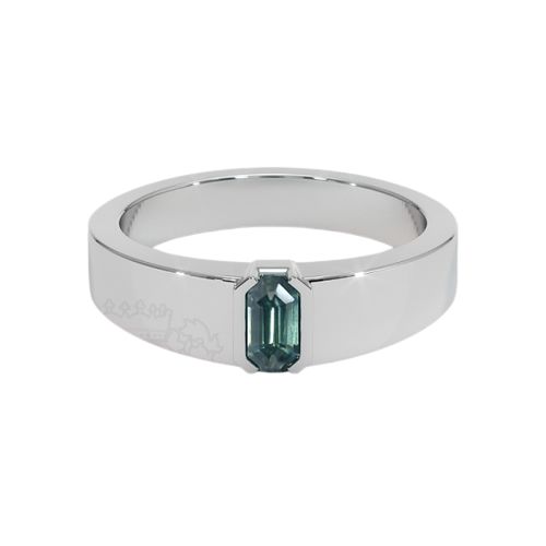 Mens Bluish Green  Sapphire Ring - Emerald 1.00 Ct. - 14K White Gold