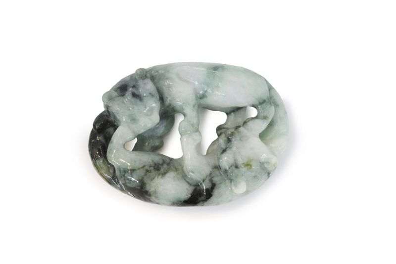 Natural jadeite amulet - double cats