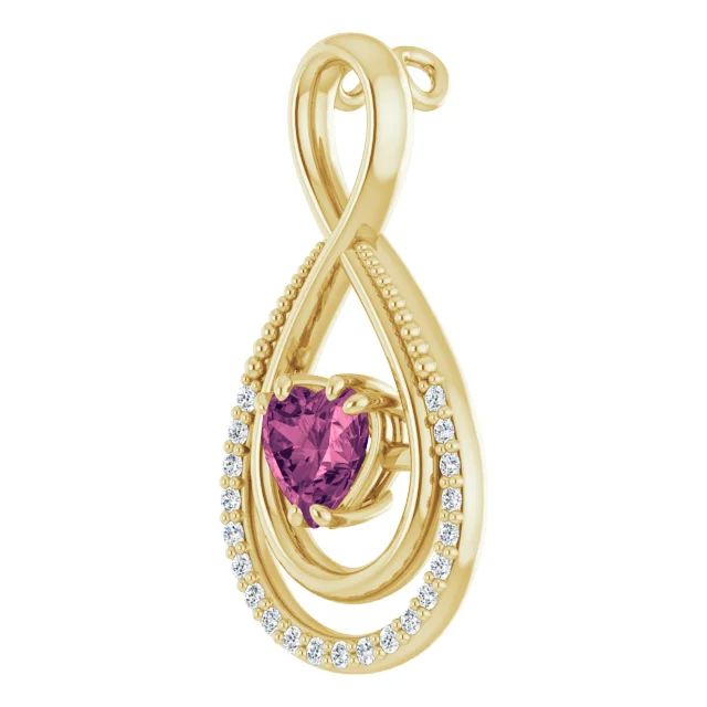 14k yellow  5x5 mm heart Pink sapphire and diamond accent pendant