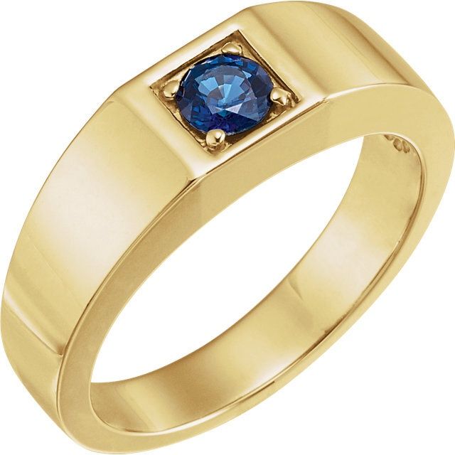Mens 14K Yellow .70ct sapphire Men&#39;s Solitaire Ring
