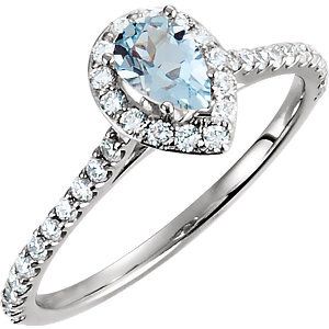 14K White Aquamarine &amp; 3/8 CTW Diamond ring