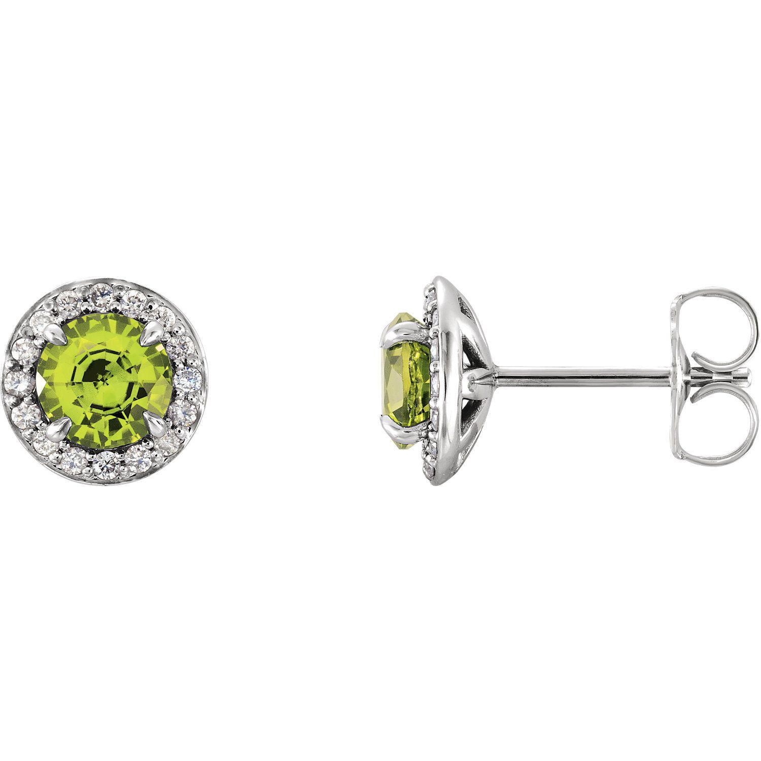 14K White 5mm Round Peridot &amp; 1/6 CTW Diamond Earrings
