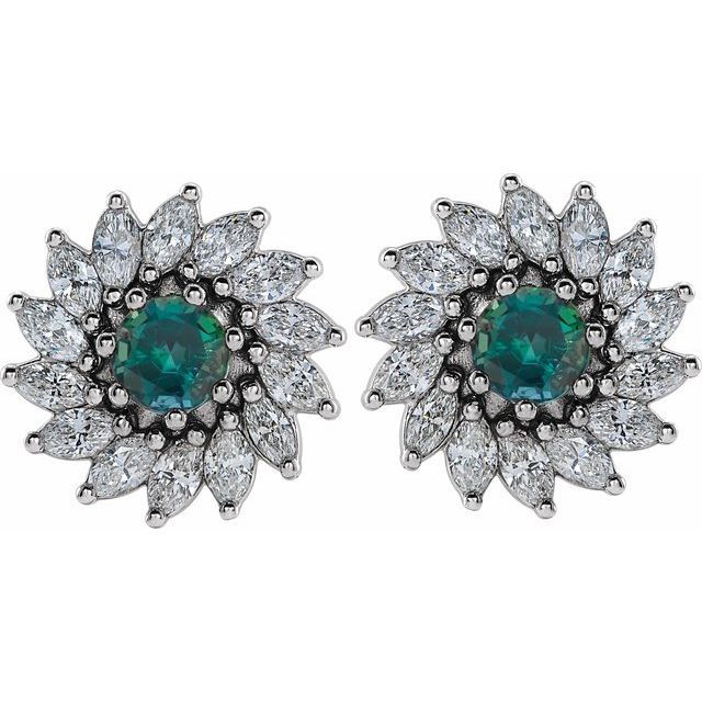 14K White 3.5 mm Natural Alexandrite &amp; 3/4 CTW Natural Diamond Earrings