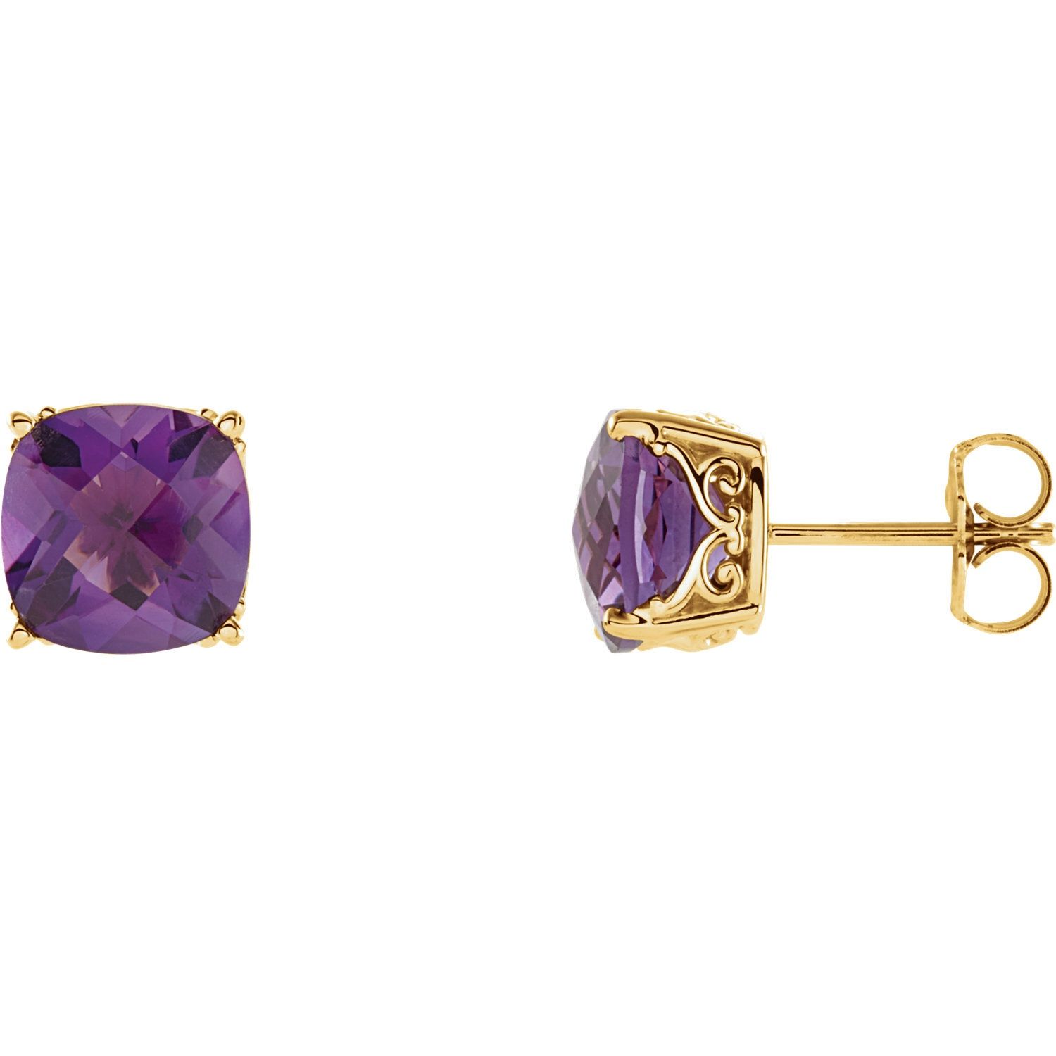 14k Yellow Genuine Amethyst Earrings