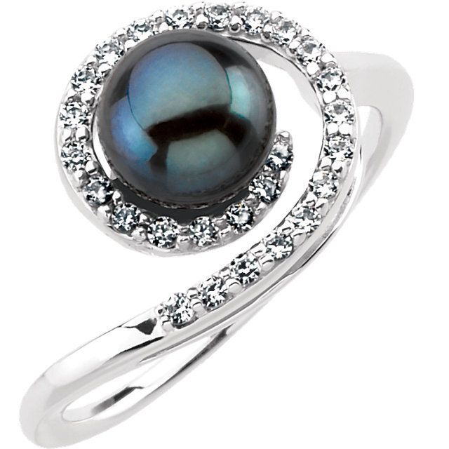 Sterling Silver 7mm Pearl and Diamond Accented Ring