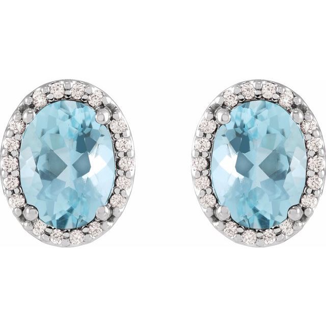 14K White 5x3 mm Natural Aquamarine &amp; .04 CTW Natural Diamond Halo-Style Earrings
