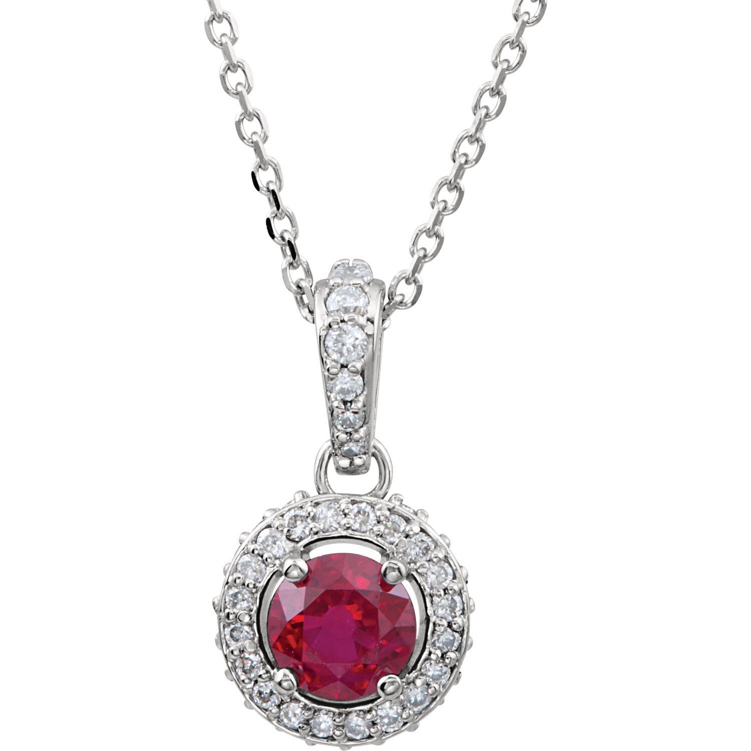 14k White Ruby pendant with Chain