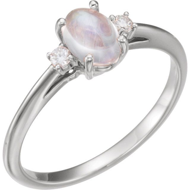 14K White Rainbow Moonstone &amp; .06 CTW Diamond Ring