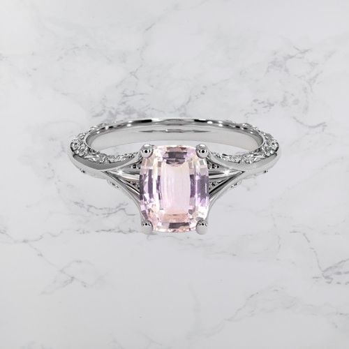 Peach Sapphire Ring - Cushion 1.18 Ct. - 14K White Gold