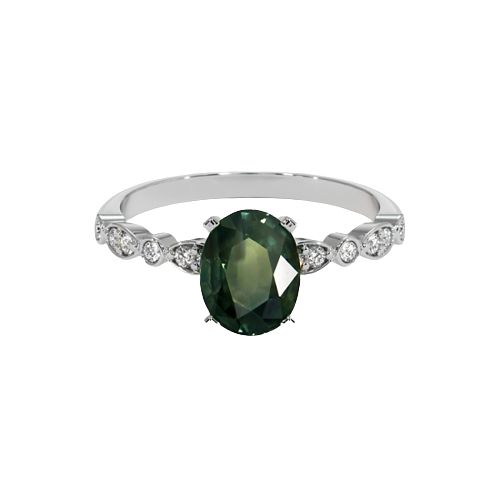 Yellowish Green Sapphire Ring - Oval 2.39 Ct. - 14K White Gold with diamond accents *this item is made to order