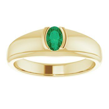 Mens 14K Yellow 6x4 mm Oval  Emerald Ring