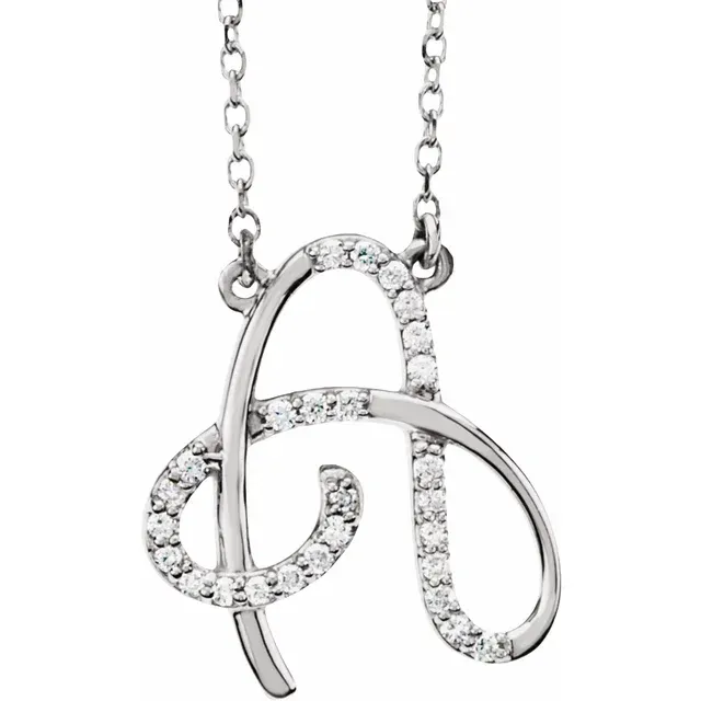 14K White 1/10 CTW Natural Diamond Initial A 16&quot; Necklace