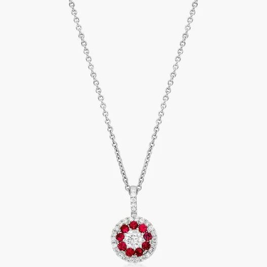 14K White Gold Marquise Ruby and Diamond Pendant