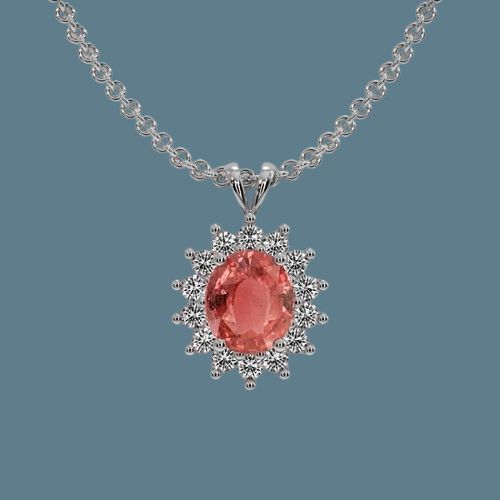 Padparadscha Sapphire Pendant - Oval 2.06 Ct. - 14K White Gold