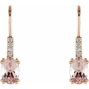 14K Rose Natural Pink Morganite &amp; .05 CTW Natural Diamond Earrings