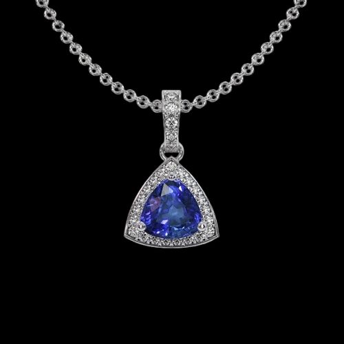 Blue Sapphire Pendant - Trillion 1.43 Ct. - 14K White Gold
