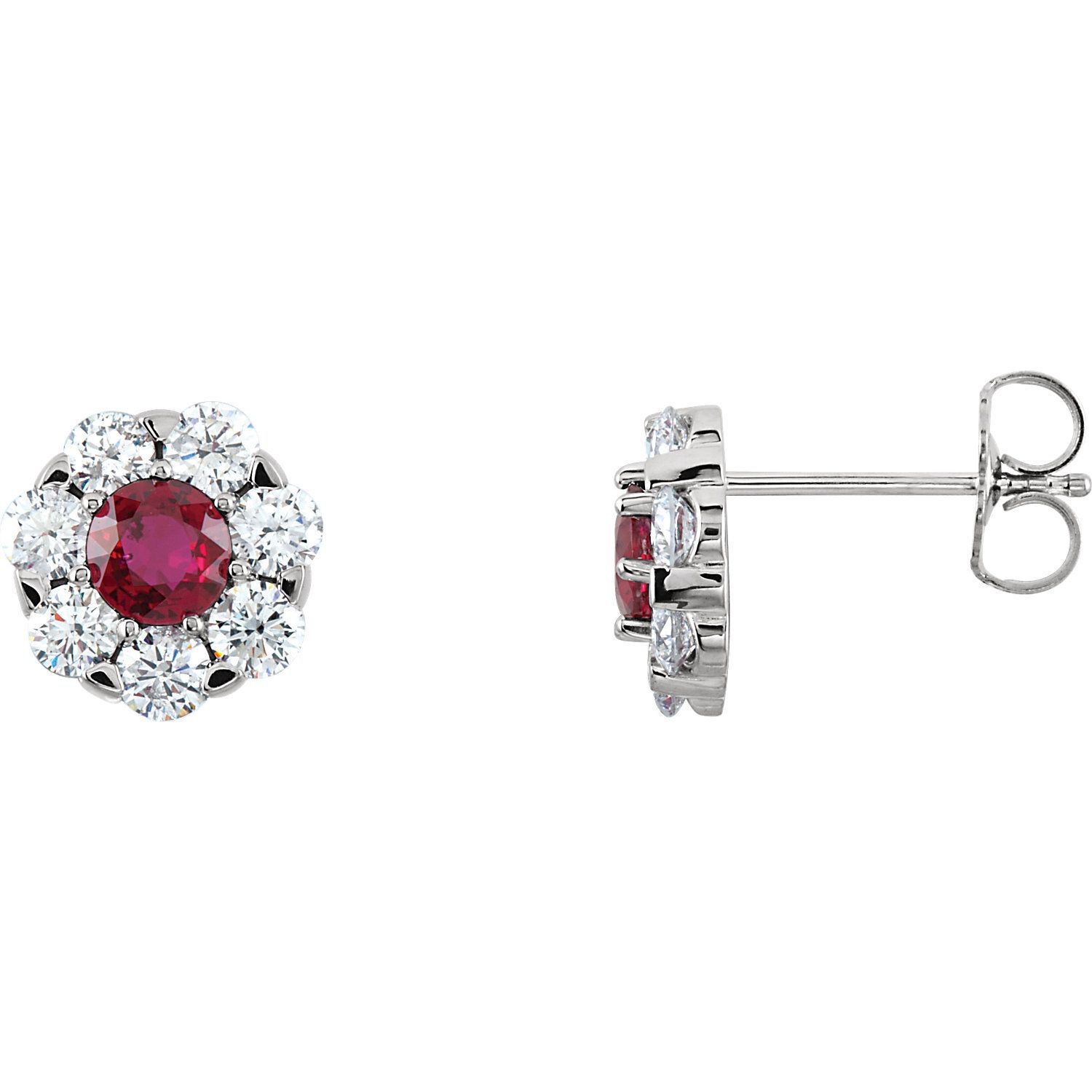14K White Ruby &amp; 1 1/8 CTW Diamond Cluster Earrings
