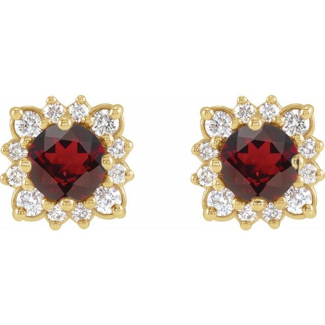 14K Yellow Natural Mozambique Garnet &amp; 1/5 CTW Natural Diamond Halo-Style Earrings