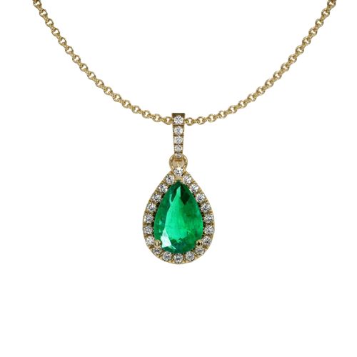 Emerald Pendant with chain 1.64 Ct., 18K Yellow Gold with diamond accents* this item is made to order