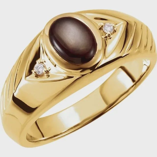 14K Yellow Natural Black Star Sapphire &amp; .04 CTW Natural Diamond Ring (Beezle set) Default Gemstone is Black star sapphire