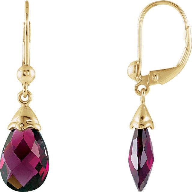 14K Yellow 12x8mm Briolette Brazilian Garnet Earrings