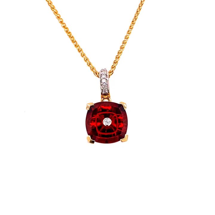 14K YELLOW GOLD GARNET TORUSRING PENDANT**Chain not included